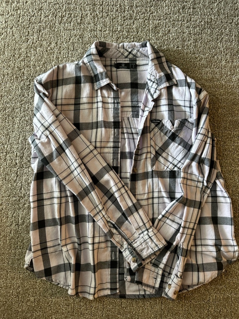 Volcom Men's Plaid Button-Down Shirt - Pale Pink & Black